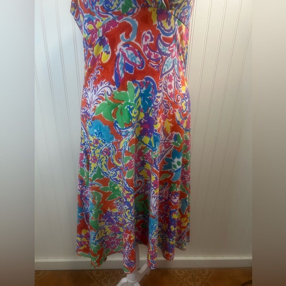 Lauren Ralph Lauren women Bright Multicolor Floral V-Neck Midi Dress Size M - Picture 4 of 9